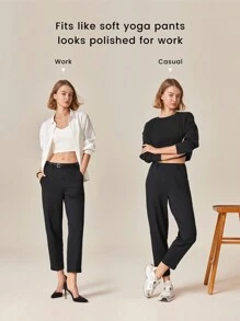 GLOWMODE 26" Versatile Wrinkle-Resistant Stretchy Tapered Work Pants With Side Zippered Pockets Daily Casual Office