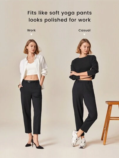 26" Versatile Wrinkle-Resistant Stretchy Tapered Work Pants With Side Zippered Pockets Daily Casual Office