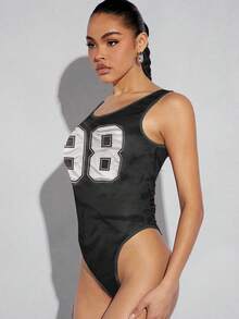 Denimoi 运动图案纹理紧身衣 - 黑色 - 查看 3