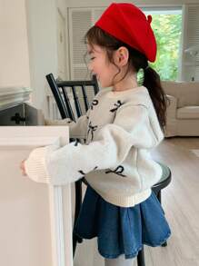 DAZY 年轻女孩蝴蝶结细节圆领秋季毛衣