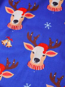 Christmas Deer Print Men Pajama Set - Multicolor - View 9