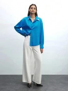 Maija Blusa elegante de manga larga con botones delanteros y adorno de strass de unicolor para mujer