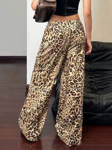 SHEIN ICON Low-Waist Leopard Cheetah Print Wide-Leg Y2K Comfy Baggy Pants
