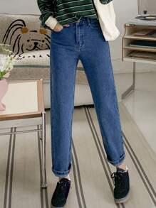 DAZY Women Solid Fitted Pocket Casual Classic Straight-Leg Jeans