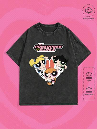 The Powerpuff Girls | ROMWE Men Cartoon & Letter Graphic Tee, School