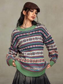 ROMWE Fairycore Vintage Floral Print Oversized Women Sweater, Autumn/Winter