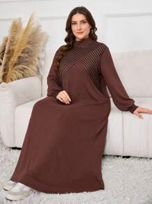 Mulvari Plus Size Casual Striped Patchwork Extra Long Sweatshirt Dress, Autumn Graduation, Back To School Outfits, Graduation, Teacher Outfits For Women, Back To School Pullover Fall Outfit Winter - Multicolor - View 1