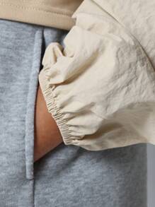 SUMWON 高级泡泡袖短款卫衣套头衫，基础款休闲运动风，秋冬街头风，日常青年风。 - 米色 - 查看 6