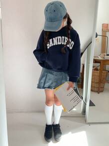 DAZY Tween Girls Letter Print Sweatshirt, Fall,Back To School Clothes - Navy Blue - View 8