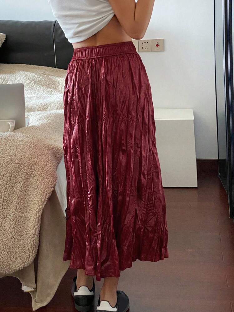 1pc Women's Solid Color Pleated Texture Skirt,Fall Clothes Winter Women Skirts