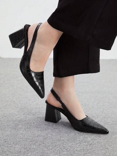 CUCCOO BIZCHIC Women's Fashion Black Strap Thick Heel Pointed Toe PU Leather Pumps, Suitable For Commuting, Dating, Party, Vacation For Spring Shoes Spring Break Easter For Christmas Spring Shoes