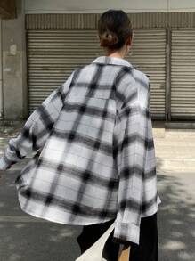 DAZY Plaid Drop Shoulder Shirt,Long Sleeve Tops,Fall Clothes,Back To School Clothes,Flannels Women - White - View 2