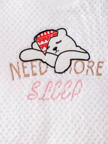 SHEIN Girls Casual Comfortable 2pcs Set, White Minimalist Cute Bear & English Letter Embroidered Fleece Long Pants And Long Sleeve Top, Warm For Homewear - Multicolor - View 6