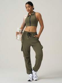 SHEIN Sport Studio Women's Casual Solid Color Zip-Up Cropped Sports Jacket
