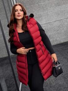RueChic Plus Size Winter Warm Zip-Up Patchwork Hooded Padded Vest