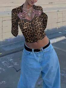 INAWLY Women Leopard Cheetah Print Zip-Up Slim Fit Thin Jacket - Multicolor - View 4