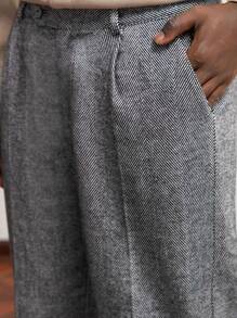 AKNOTIC Party Men's Woven Long Mid-Waist Straight Casual Pants, Suitable For Everyday Wear - Black and White - View 2