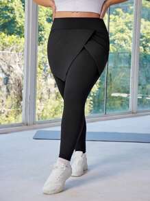 SHEIN Sport Studio Plus Size Women's Plain Minimalist Casual Sports Leggings & Pants, Daily Wear