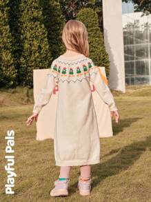 SHEIN 1 Pc Young Girls Sweater Dresses Fun Jacquard Cute/Retro/Casual/Home/Outdoor Winter/Fall Outfits Little Girl Clothes/Young Girl Fall Clothes, For Christmas