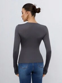 SHEIN Tall Women's Three Pieces Round Neck Casual Tight-Fitting Solid Color Long-Sleeved T-Shirt Pullover Set Suitable For Spring, Autumn And Winter, Tall Women - Multicolor - View 9