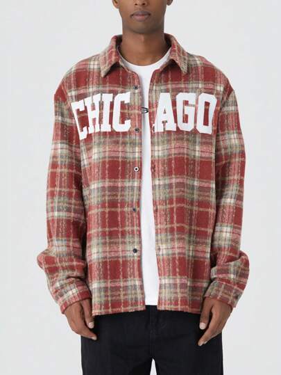 Prep Veste décontractée à manches longues avec boutons et imprimé lettres pour homme