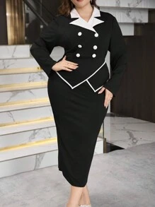 Modelyn Elegant Color Block Patchwork Dress Maxi Women Outfit - Black and White - View 6