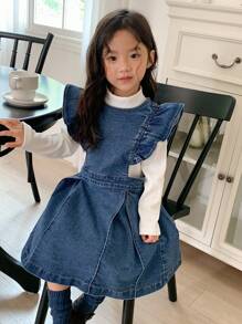 DAZY 1pc Young Girl Denim Jumper Dress, Young Girl Fall Clothes - Blue - View 11
