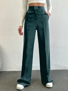 SHEIN Tall 高码女式口袋裤，商务西装裤 - 墨綠色 - 查看 3