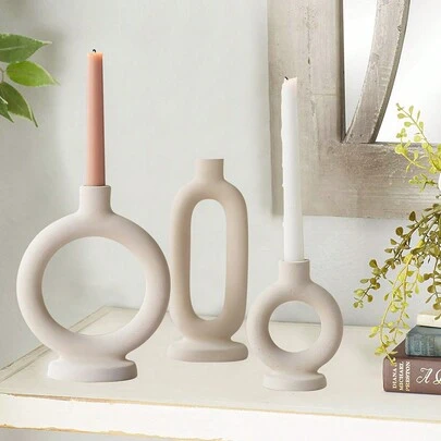 SHEIN 1 件几何陶瓷烛台，创意现代结烛台，桌面中心装饰锥形烛台桌面装饰，适用于婚礼、家居装饰、派对、节日礼物赠送、房间装饰、房屋装饰、节日、圣诞节、婚礼装饰、厨房装饰、节日礼物赠送、家居装饰烛台、圣诞节、派对、万圣节装饰