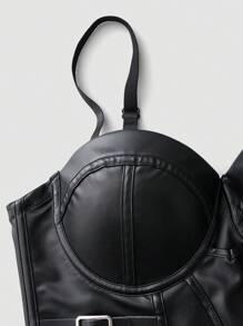 EgrlEra Women Solid Color PU Leather Camisole Fashionable Outer Wear