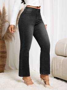 SHEIN LUNE Jeans acampanados con bolsillos para mujer, de estilo casual