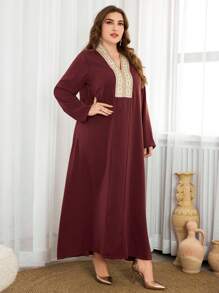 Al Najma Plus Size Women Długa haftowana sukienka Abaya, Elegancka i pełna wdzięku, Skromna z długim rękawem, swobodna, maxi, arabska sukienka Jalabiya, na co dzień