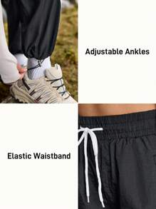 In My Nature Women's Sports Casual Striped Patchwork Drawstring Waist Outdoor Sweatpants Winter Pants - Black - View 4