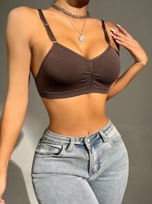Snug Zone Women's Casual Coffee Brown Plain Ruched Bralette With High Stretch Fabric - Coffee Brown - View 6