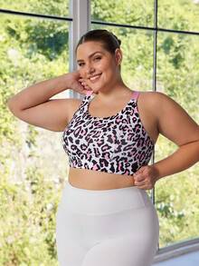 Easithlete 大码女式豹纹交叉后背运动胸罩 - 彩色 - 查看 7