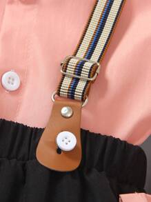 SHEIN Young Boy Gentleman 2 Pieces Set: Long Sleeve Shirt + Suspender Pants, Elegant Outfit For Valentine's Day, Birthday Party, Evening Event, Wedding, Christening, Anniversary - Pink - View 3