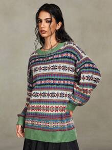 ROMWE Fairycore Vintage Floral Print Oversized Women Sweater, Autumn/Winter