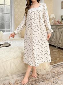 CottageSlumber Váy ngủ nữ họa tiết hoa lãng mạn viền ren mùa hè, mùa thu, mùa đông - Nhiều màu - Xem 6