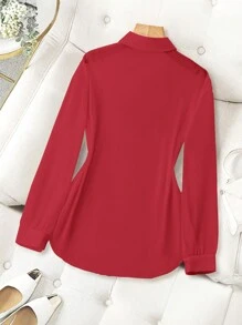 Franclia Camisa de cuello con unicolor transparente de estilo básico para ropa de Año Nuevo - Rojo - Ver 2