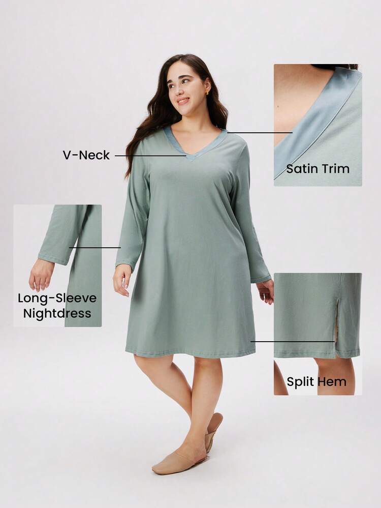 Plus Cotton & Silk V-Neck Nightdress