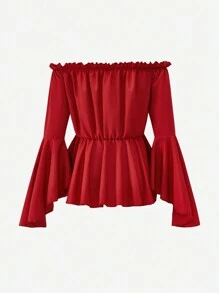 Blusa con volantes y manga larga sin hombros de moda para adolescentes, para Navidad