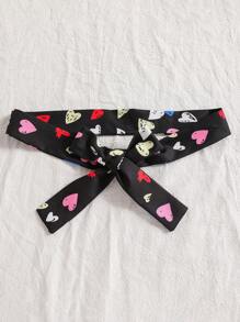 Vestido casual y lindo con estampado de corazones, cuello redondo y mangas campana para niña, otoño