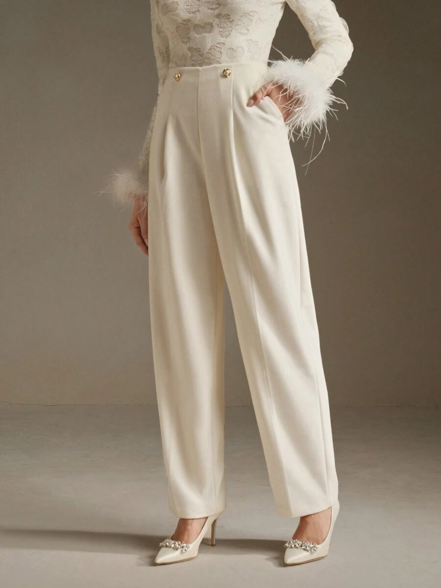 Anewsta Pantalones de mujer modernos y de moda con hebilla metálica para uso urbano