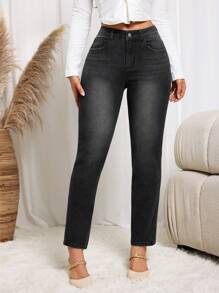 SHEIN LUNE Jeans acampanados con bolsillos para mujer, de estilo casual