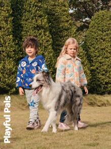 SHEIN 1 pieza Abrigo de invierno para niño pequeño con estampado de planeta divertido, lindo/vintage/casual/para casa/para exteriores en invierno/otoño - Azul Marino - Ver 9