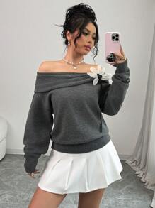 Elenzga Suéter informal de mujer con hombros descubiertos y estampado floral