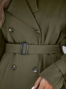 Wildy Women Casual Long Military Green Trench Coat - Army Green - View 7