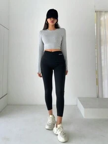 DAZY Women's Solid Color Fashionable Slim Fit High Waist Sports Leggings Fall Tights