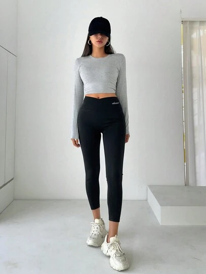 DAZY 女士纯色时尚修身高腰运动紧身裤秋季打底裤