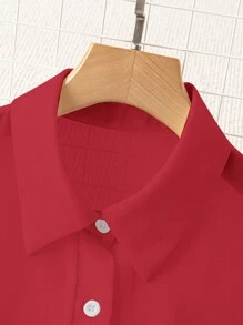 Franclia Camisa de cuello con unicolor transparente de estilo básico para ropa de Año Nuevo - Rojo - Ver 4